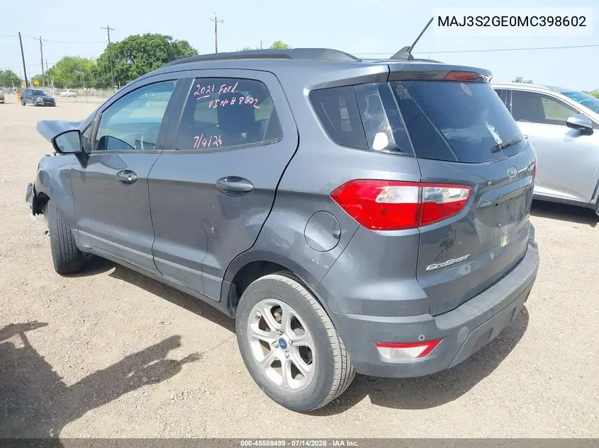 2021 Ford Ecosport Se VIN: MAJ3S2GE0MC398602 Lot: 45588499