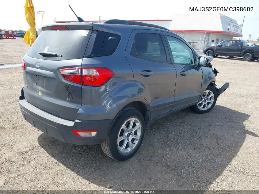 2021 Ford Ecosport Se VIN: MAJ3S2GE0MC398602 Lot: 45588499