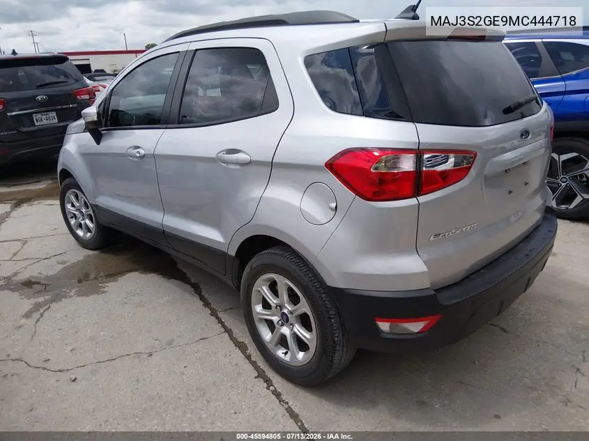 2021 Ford Ecosport Se VIN: MAJ3S2GE9MC444718 Lot: 45594805
