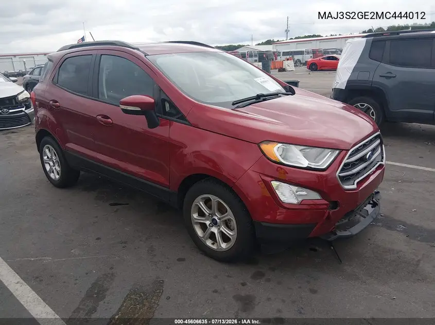 2021 Ford Ecosport Se VIN: MAJ3S2GE2MC444012 Lot: 45606635