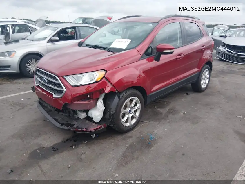 2021 Ford Ecosport Se VIN: MAJ3S2GE2MC444012 Lot: 45606635