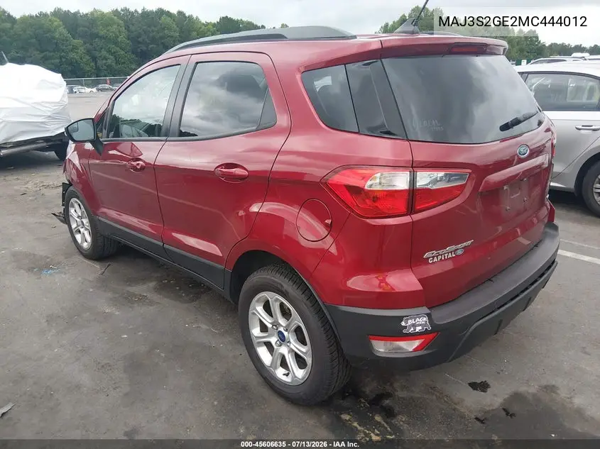 2021 Ford Ecosport Se VIN: MAJ3S2GE2MC444012 Lot: 45606635