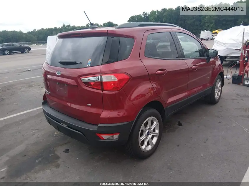 2021 Ford Ecosport Se VIN: MAJ3S2GE2MC444012 Lot: 45606635