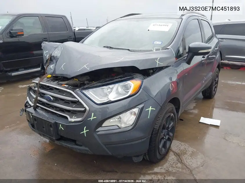 2021 Ford Ecosport Se VIN: MAJ3S2GE7MC451893 Lot: 45616991