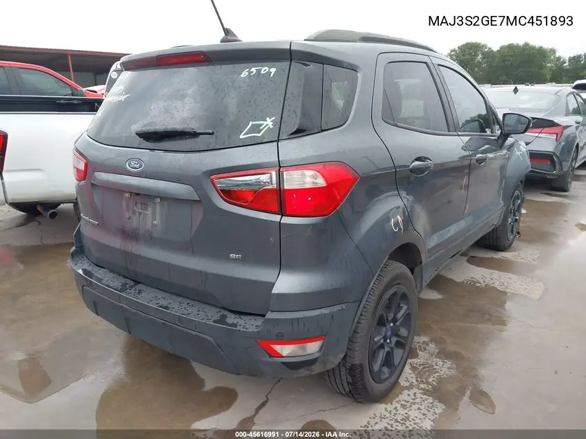 2021 Ford Ecosport Se VIN: MAJ3S2GE7MC451893 Lot: 45616991