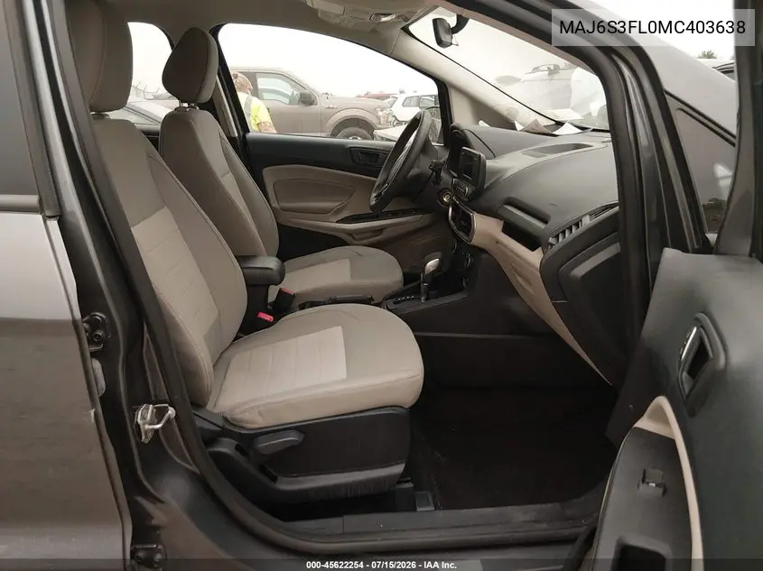 2021 Ford Ecosport S VIN: MAJ6S3FL0MC403638 Lot: 45622254