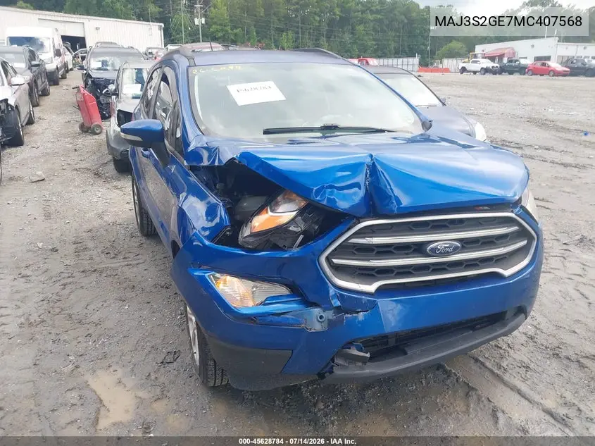 2021 Ford Ecosport Se VIN: MAJ3S2GE7MC407568 Lot: 45628784