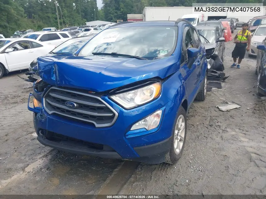 2021 Ford Ecosport Se VIN: MAJ3S2GE7MC407568 Lot: 45628784