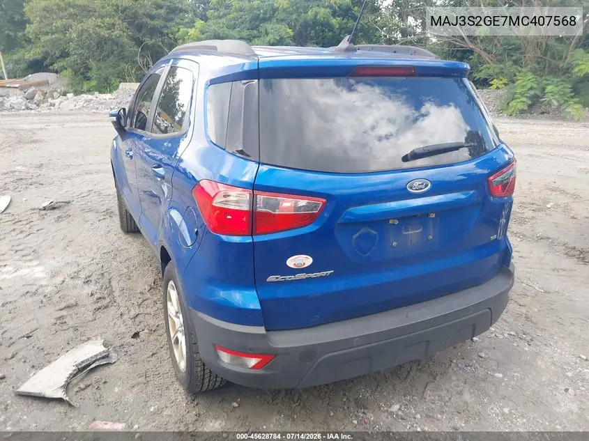 2021 Ford Ecosport Se VIN: MAJ3S2GE7MC407568 Lot: 45628784