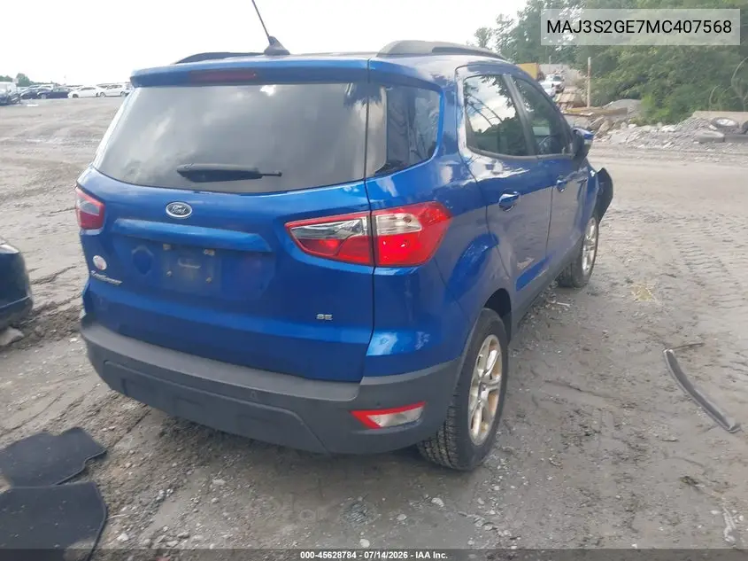 2021 Ford Ecosport Se VIN: MAJ3S2GE7MC407568 Lot: 45628784