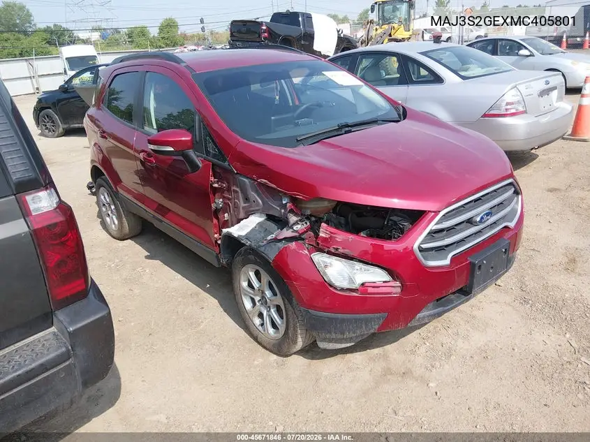 2021 Ford Ecosport Se VIN: MAJ3S2GEXMC405801 Lot: 45671846