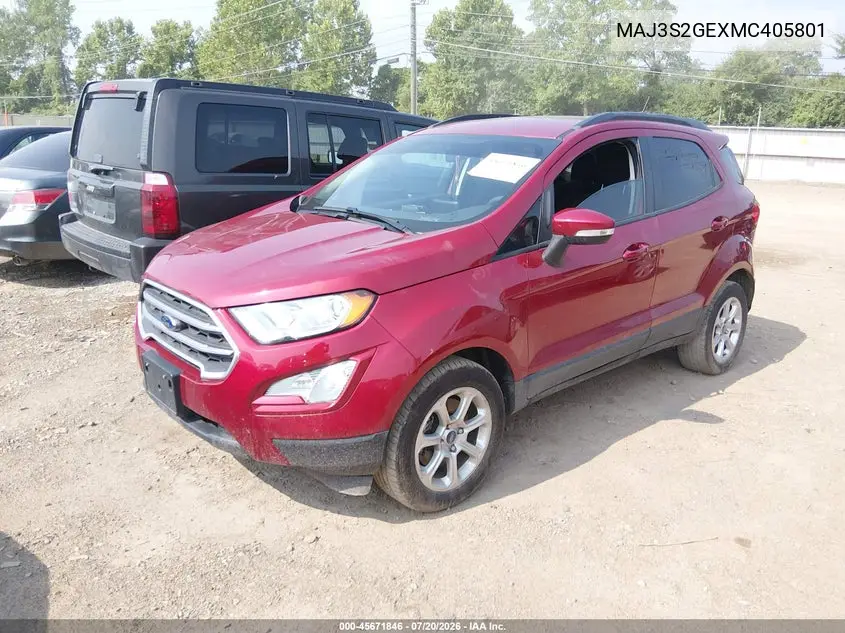 2021 Ford Ecosport Se VIN: MAJ3S2GEXMC405801 Lot: 45671846