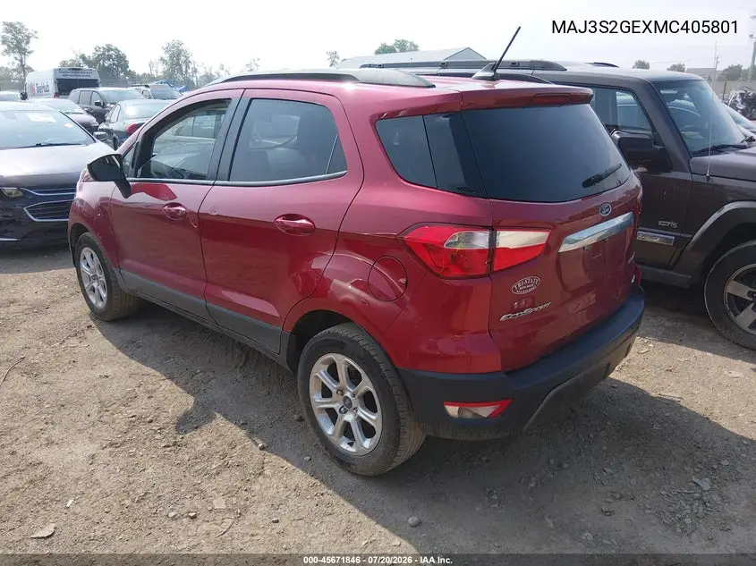 2021 Ford Ecosport Se VIN: MAJ3S2GEXMC405801 Lot: 45671846
