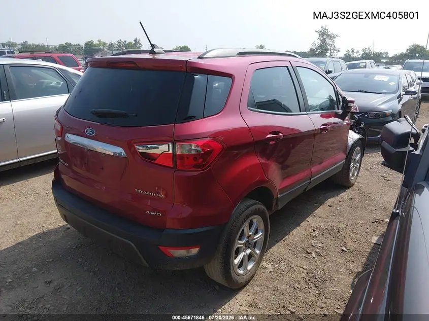 2021 Ford Ecosport Se VIN: MAJ3S2GEXMC405801 Lot: 45671846