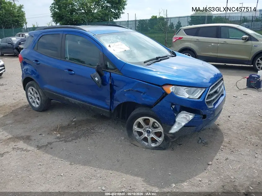 2022 Ford Ecosport Se VIN: MAJ6S3GLXNC457514 Lot: 45316520