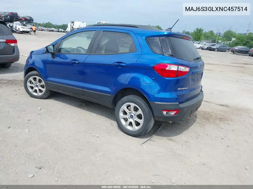 2022 Ford Ecosport Se VIN: MAJ6S3GLXNC457514 Lot: 45316520