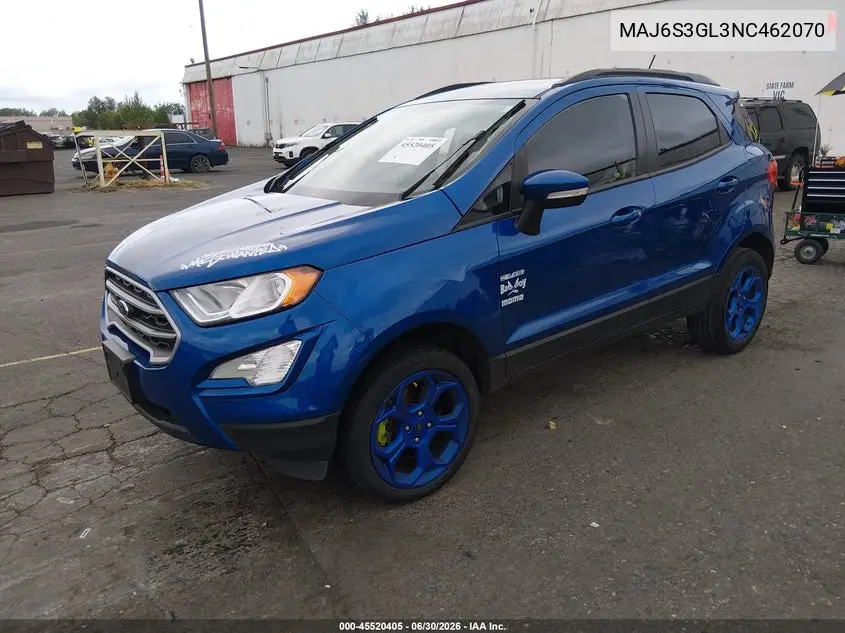 2022 Ford Ecosport Se VIN: MAJ6S3GL3NC462070 Lot: 45520405
