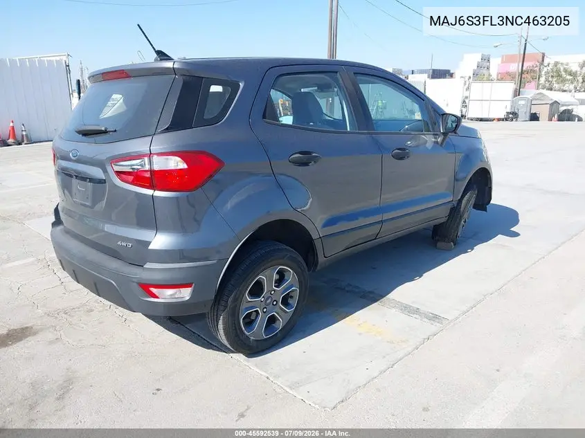 2022 Ford Ecosport S VIN: MAJ6S3FL3NC463205 Lot: 45592539
