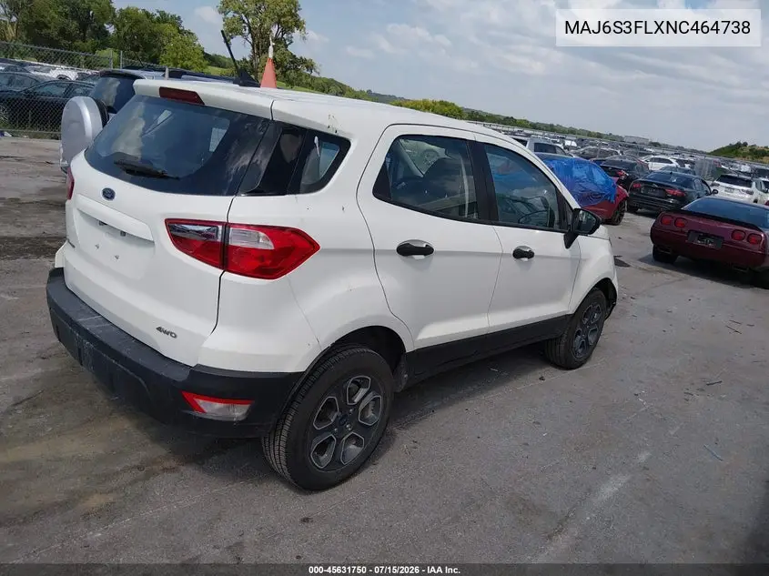 2022 Ford Ecosport S VIN: MAJ6S3FLXNC464738 Lot: 45631750