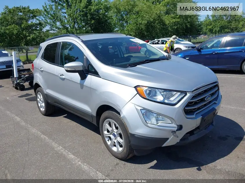 2022 Ford Ecosport Se VIN: MAJ6S3GL6NC462967 Lot: 45668940