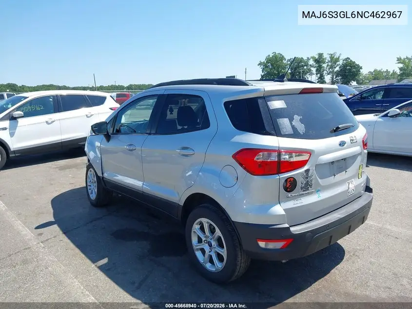 2022 Ford Ecosport Se VIN: MAJ6S3GL6NC462967 Lot: 45668940