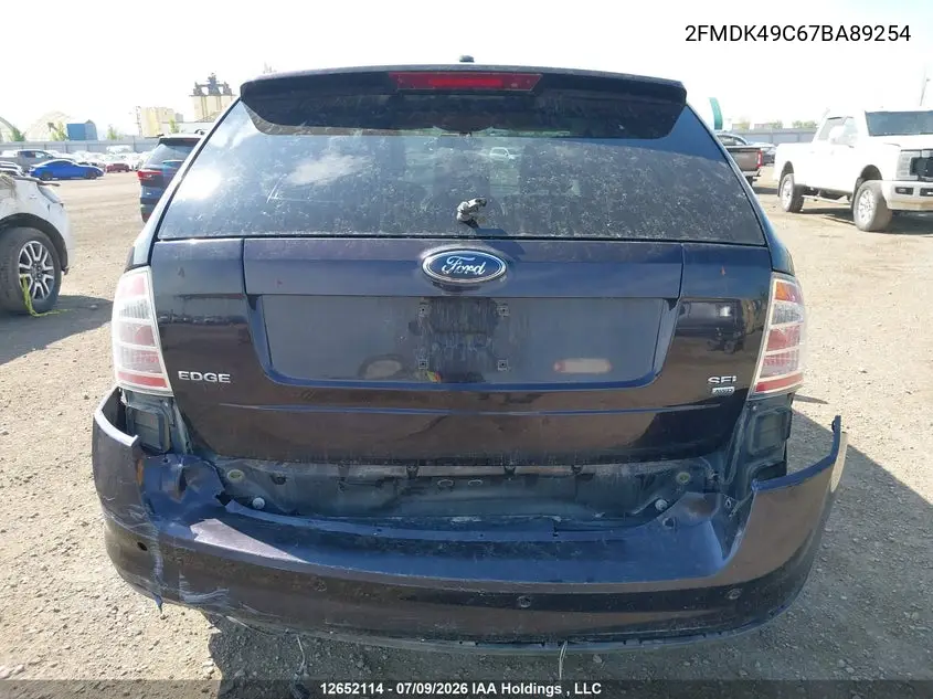 2007 Ford Edge Sel Plus VIN: 2FMDK49C67BA89254 Lot: 12652114