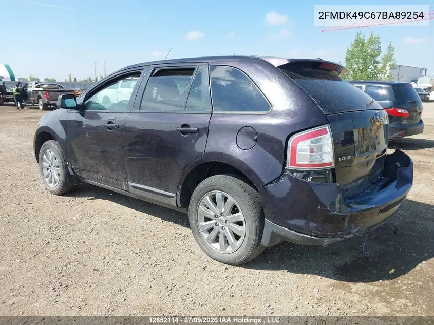2007 Ford Edge Sel Plus VIN: 2FMDK49C67BA89254 Lot: 12652114