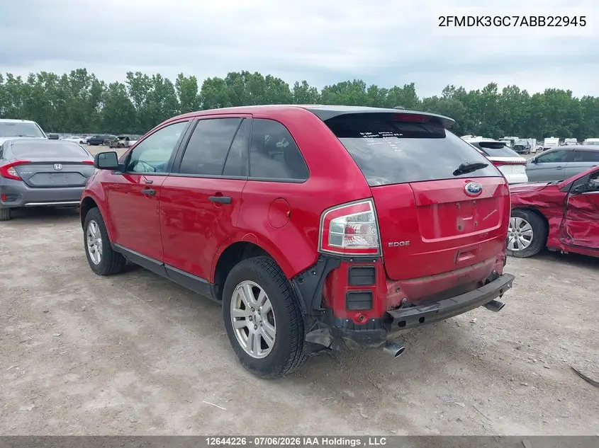 2010 Ford Edge Se VIN: 2FMDK3GC7ABB22945 Lot: 12644226
