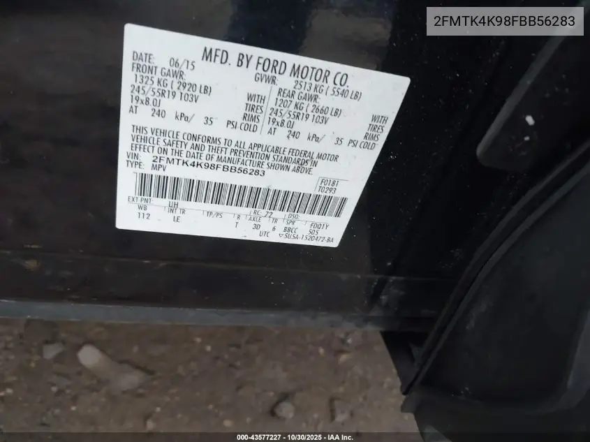 2FMTK4K98FBB56283 2015 Ford Edge Titanium