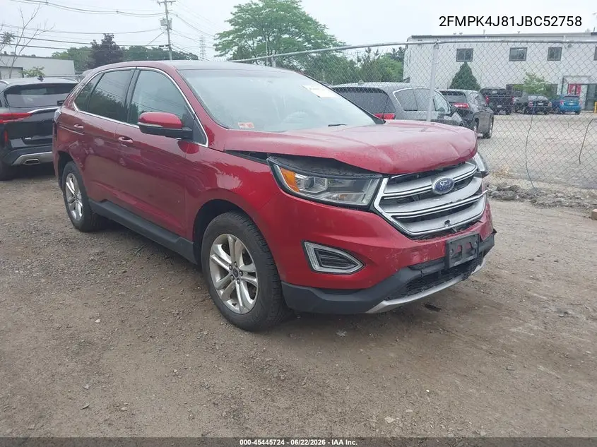 2018 Ford Edge Sel VIN: 2FMPK4J81JBC52758 Lot: 45445724