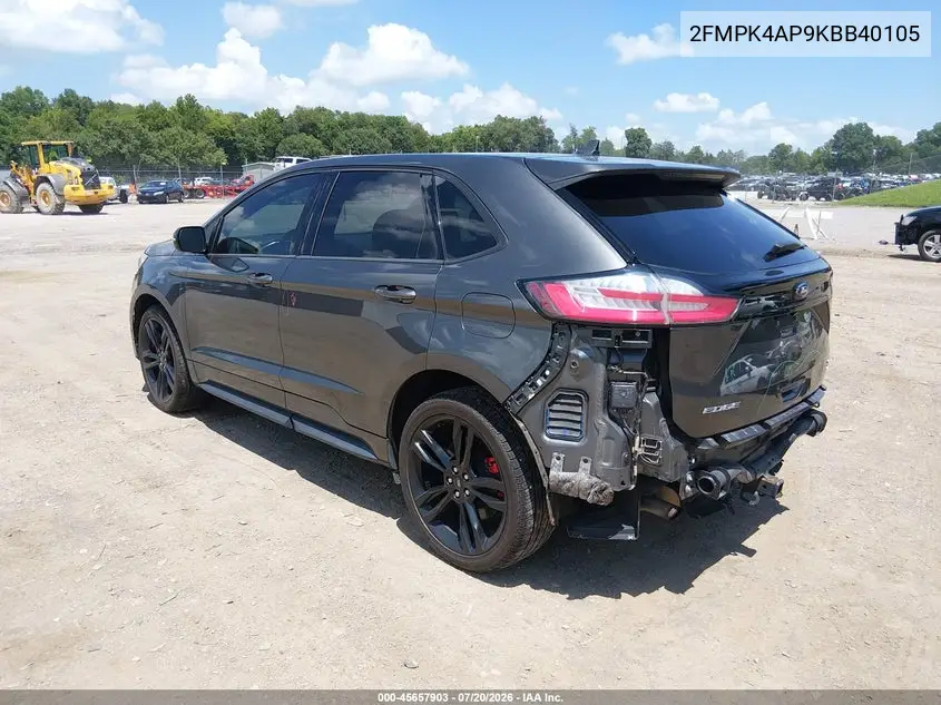 2019 Ford Edge St VIN: 2FMPK4AP9KBB40105 Lot: 45657903