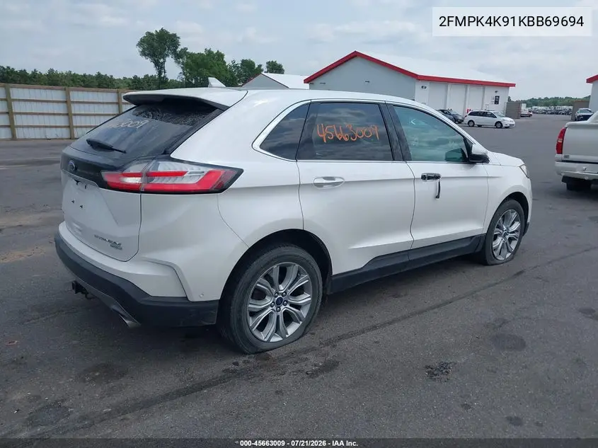 2019 Ford Edge Titanium VIN: 2FMPK4K91KBB69694 Lot: 45663009