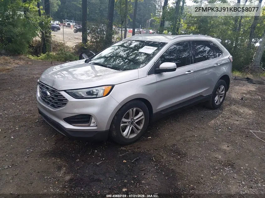 2019 Ford Edge Sel VIN: 2FMPK3J91KBC58077 Lot: 45680159