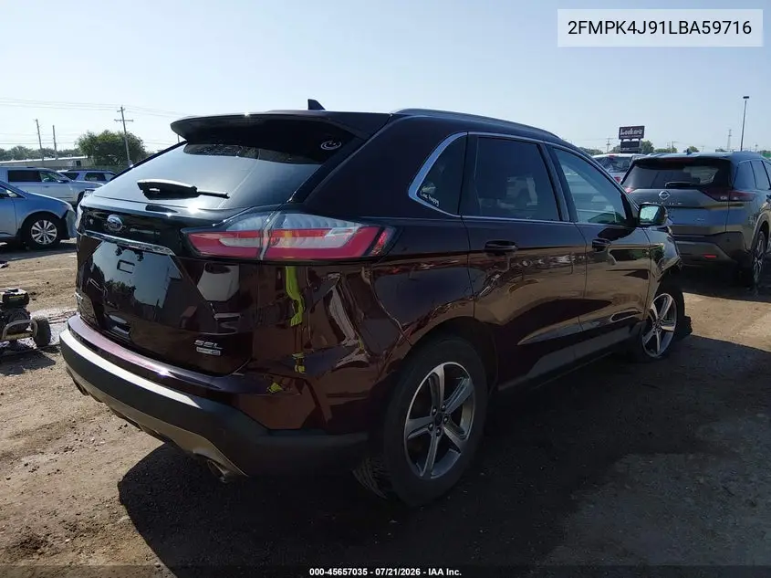 2020 Ford Edge Sel VIN: 2FMPK4J91LBA59716 Lot: 45657035