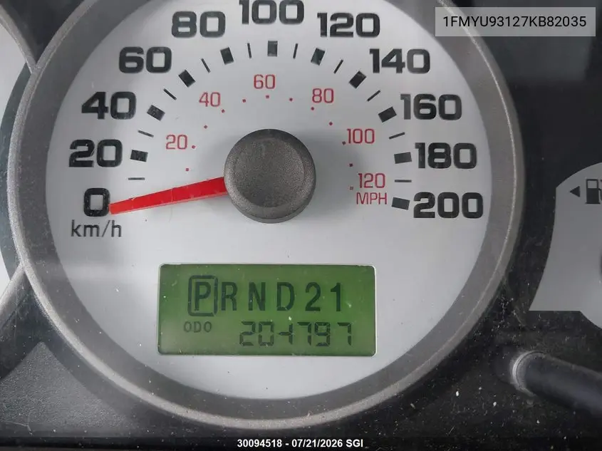 2007 Ford Escape Xlt VIN: 1FMYU93127KB82035 Lot: 30094518