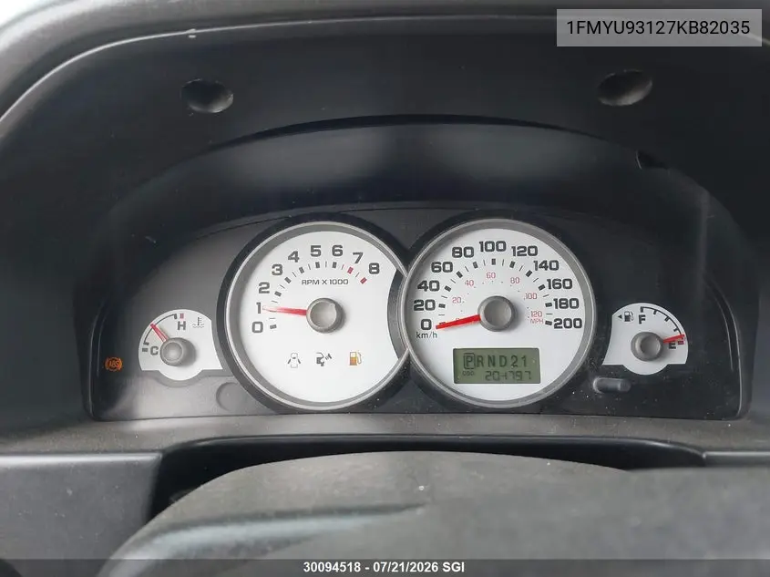 2007 Ford Escape Xlt VIN: 1FMYU93127KB82035 Lot: 30094518