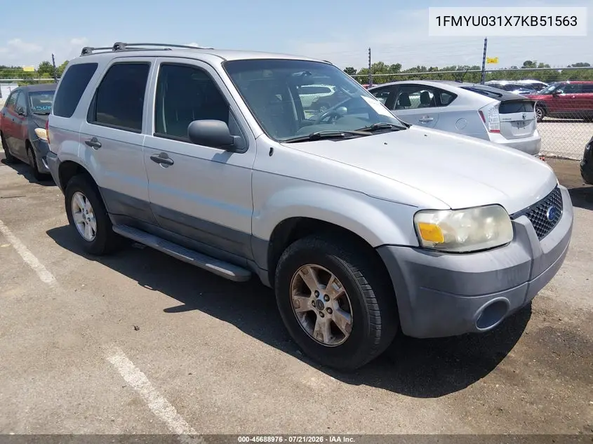 2007 Ford Escape Xlt/Xlt Sport VIN: 1FMYU031X7KB51563 Lot: 45688976