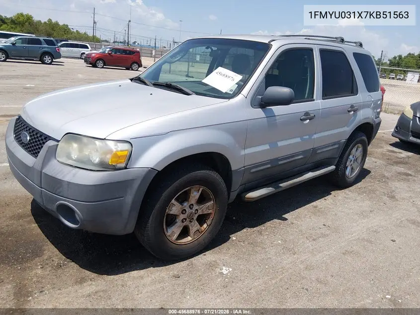 2007 Ford Escape Xlt/Xlt Sport VIN: 1FMYU031X7KB51563 Lot: 45688976