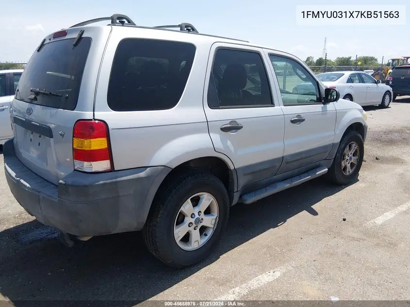 2007 Ford Escape Xlt/Xlt Sport VIN: 1FMYU031X7KB51563 Lot: 45688976