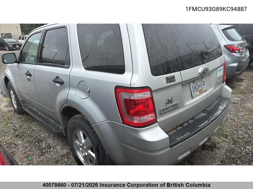 2009 Ford Escape Xlt VIN: 1FMCU93G89KC94887 Lot: 40078660