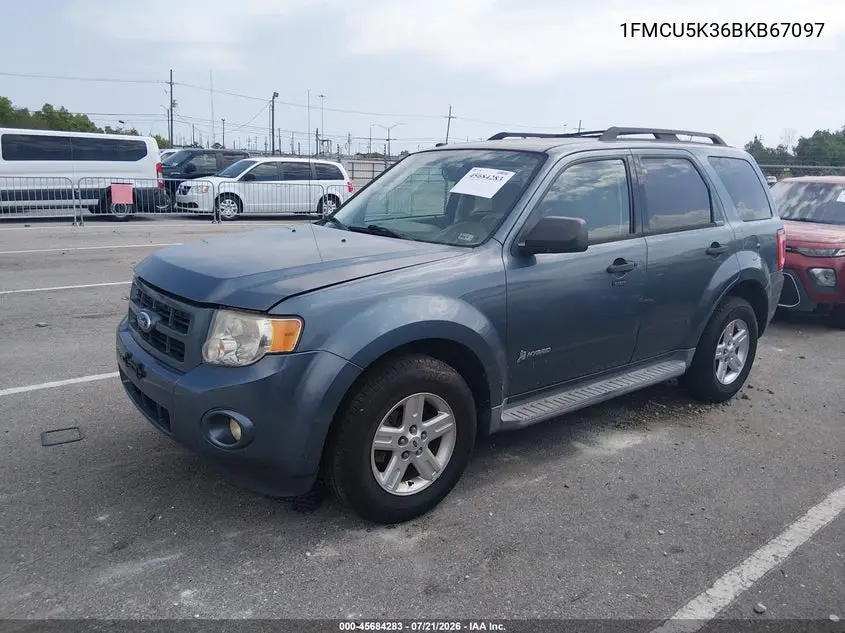 2011 Ford Escape Hybrid VIN: 1FMCU5K36BKB67097 Lot: 45684283