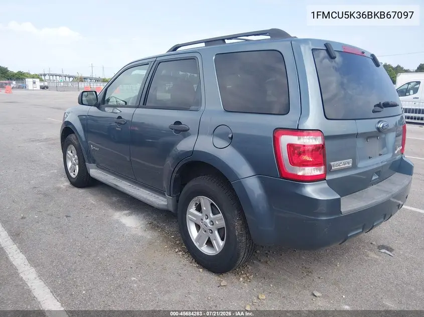 2011 Ford Escape Hybrid VIN: 1FMCU5K36BKB67097 Lot: 45684283