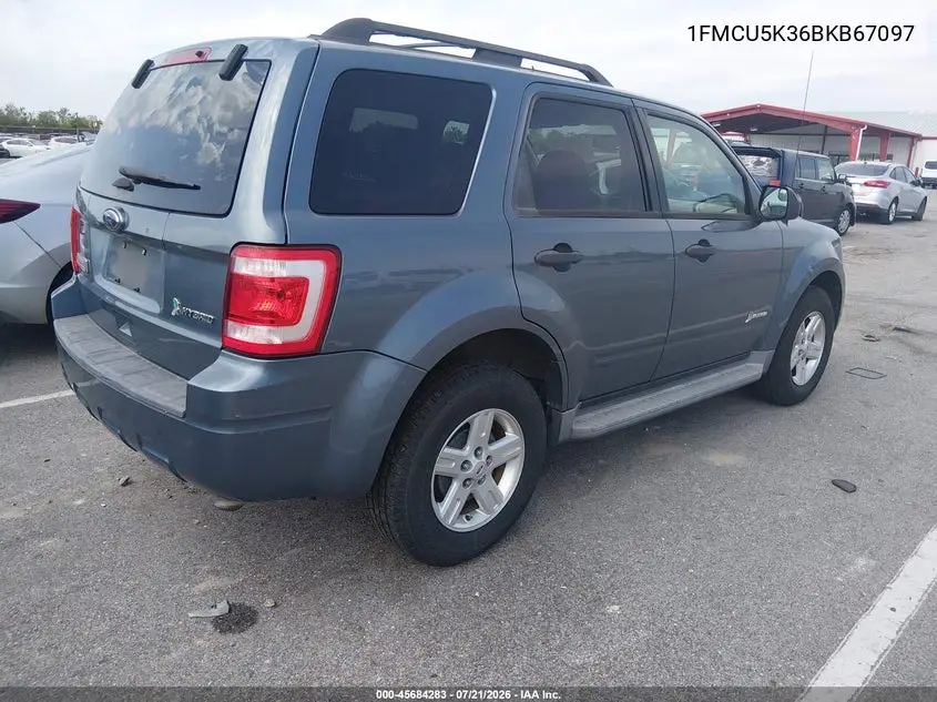 2011 Ford Escape Hybrid VIN: 1FMCU5K36BKB67097 Lot: 45684283