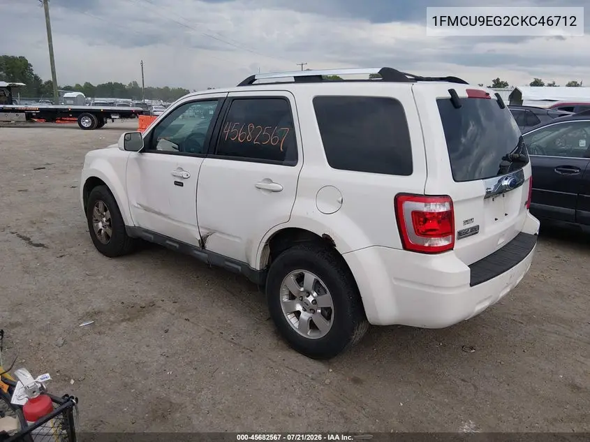 2012 Ford Escape Limited VIN: 1FMCU9EG2CKC46712 Lot: 45682567