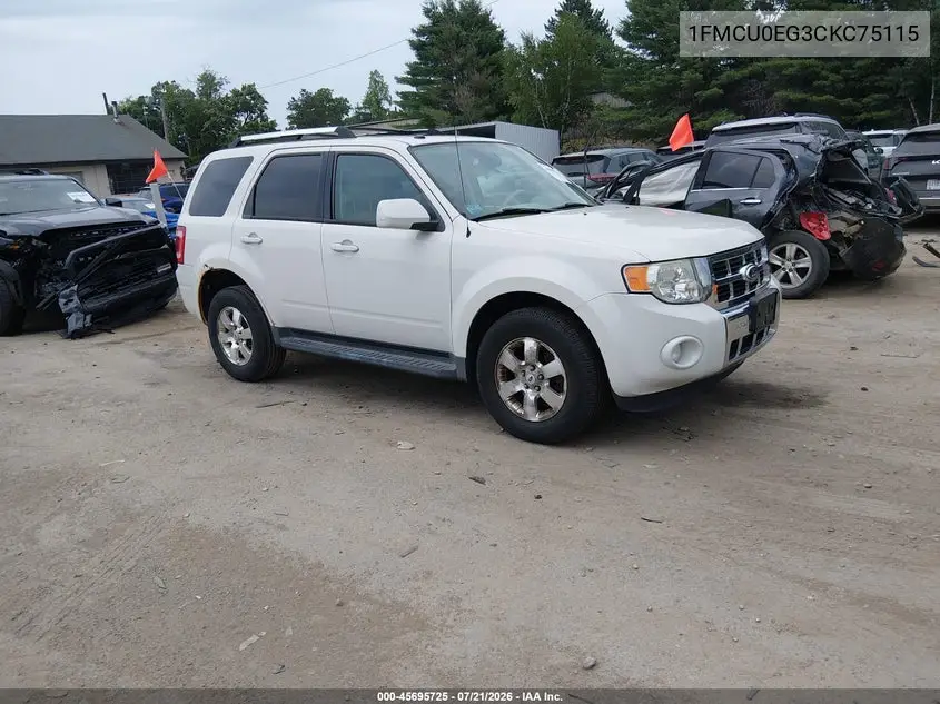2012 Ford Escape Limited VIN: 1FMCU0EG3CKC75115 Lot: 45695725