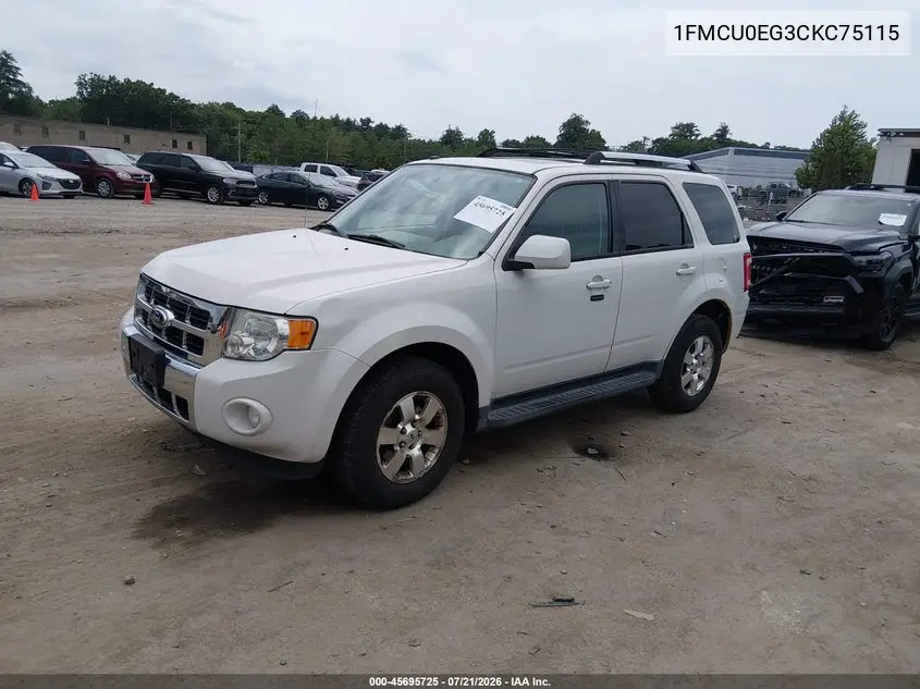 2012 Ford Escape Limited VIN: 1FMCU0EG3CKC75115 Lot: 45695725