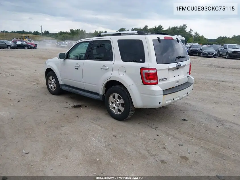 2012 Ford Escape Limited VIN: 1FMCU0EG3CKC75115 Lot: 45695725