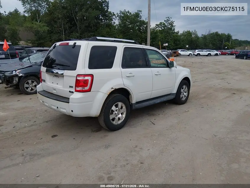 2012 Ford Escape Limited VIN: 1FMCU0EG3CKC75115 Lot: 45695725