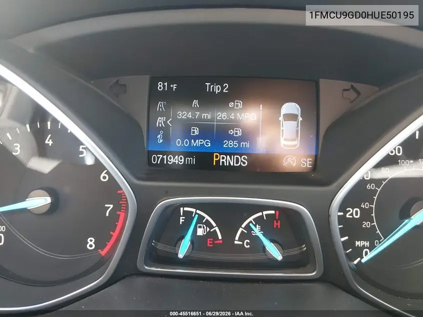 2017 Ford Escape Se VIN: 1FMCU9GD0HUE50195 Lot: 45516651