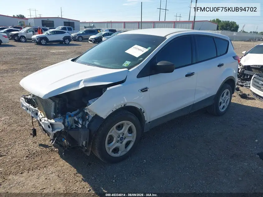 2019 Ford Escape S VIN: 1FMCU0F75KUB94702 Lot: 45334014